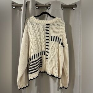 Pink Lily Cream and Black Patterned Sweater